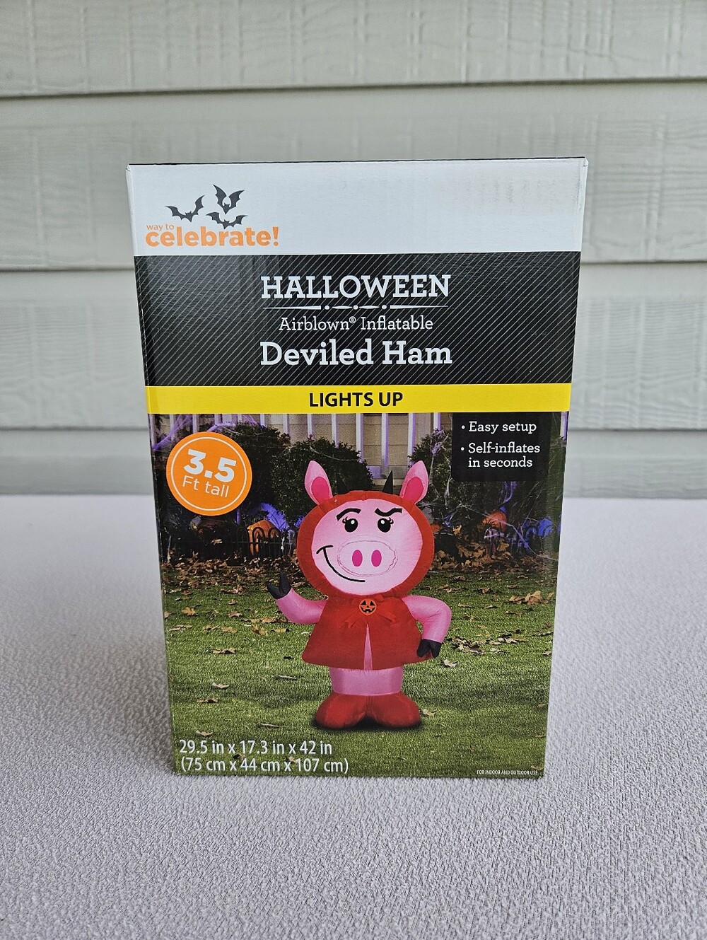 Celebrate Deviled Ham Airblown Inflatable Halloween Pig Devil LED 3.5FT